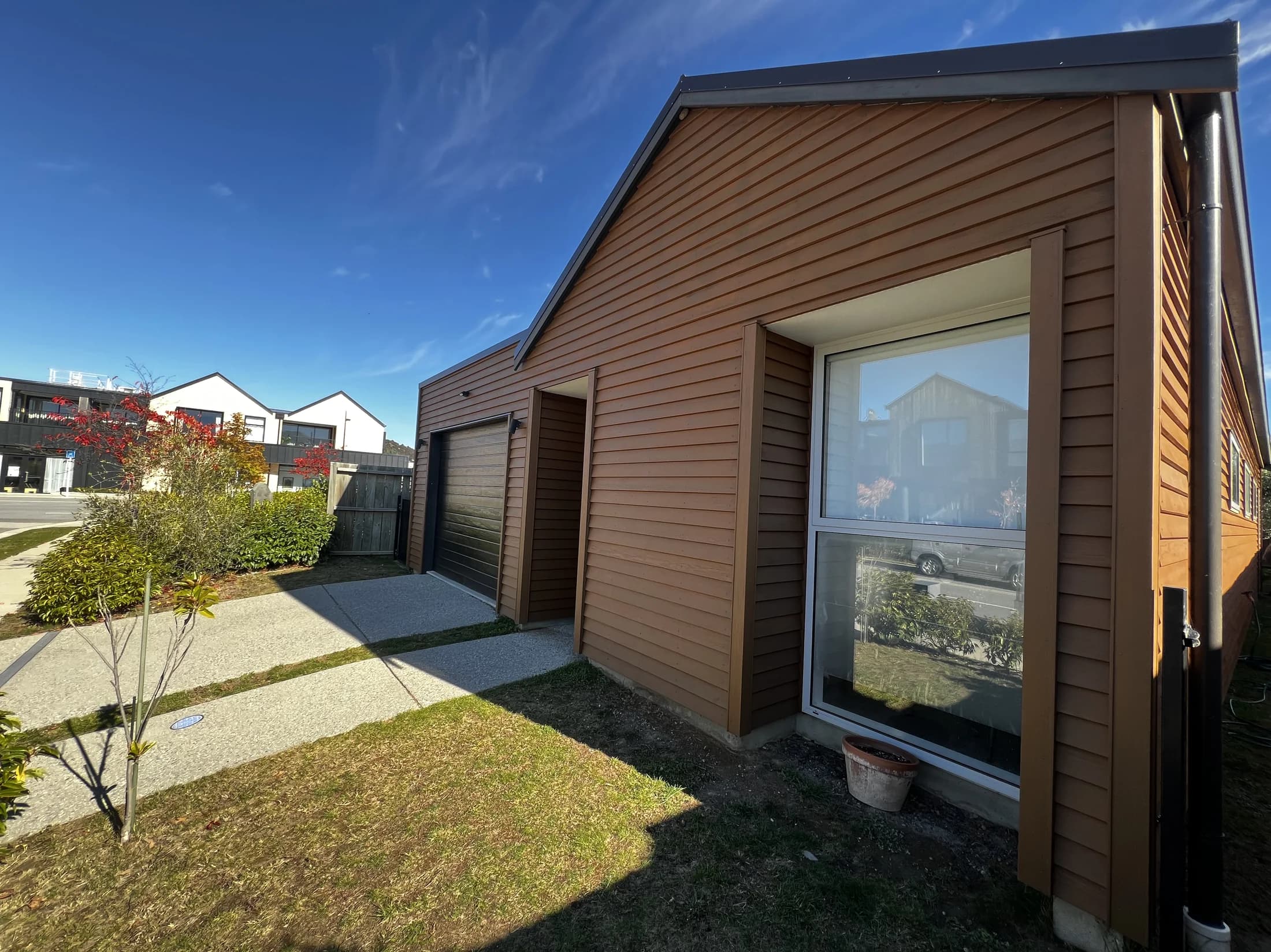 Restored cedar home, street view, Northlake, Wanaka